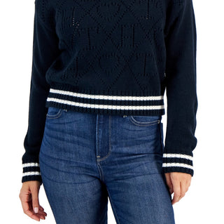 Tommy Hilfiger Suéter Feminino com Logo Argyle e Gola Redonda Azul Tamanho P