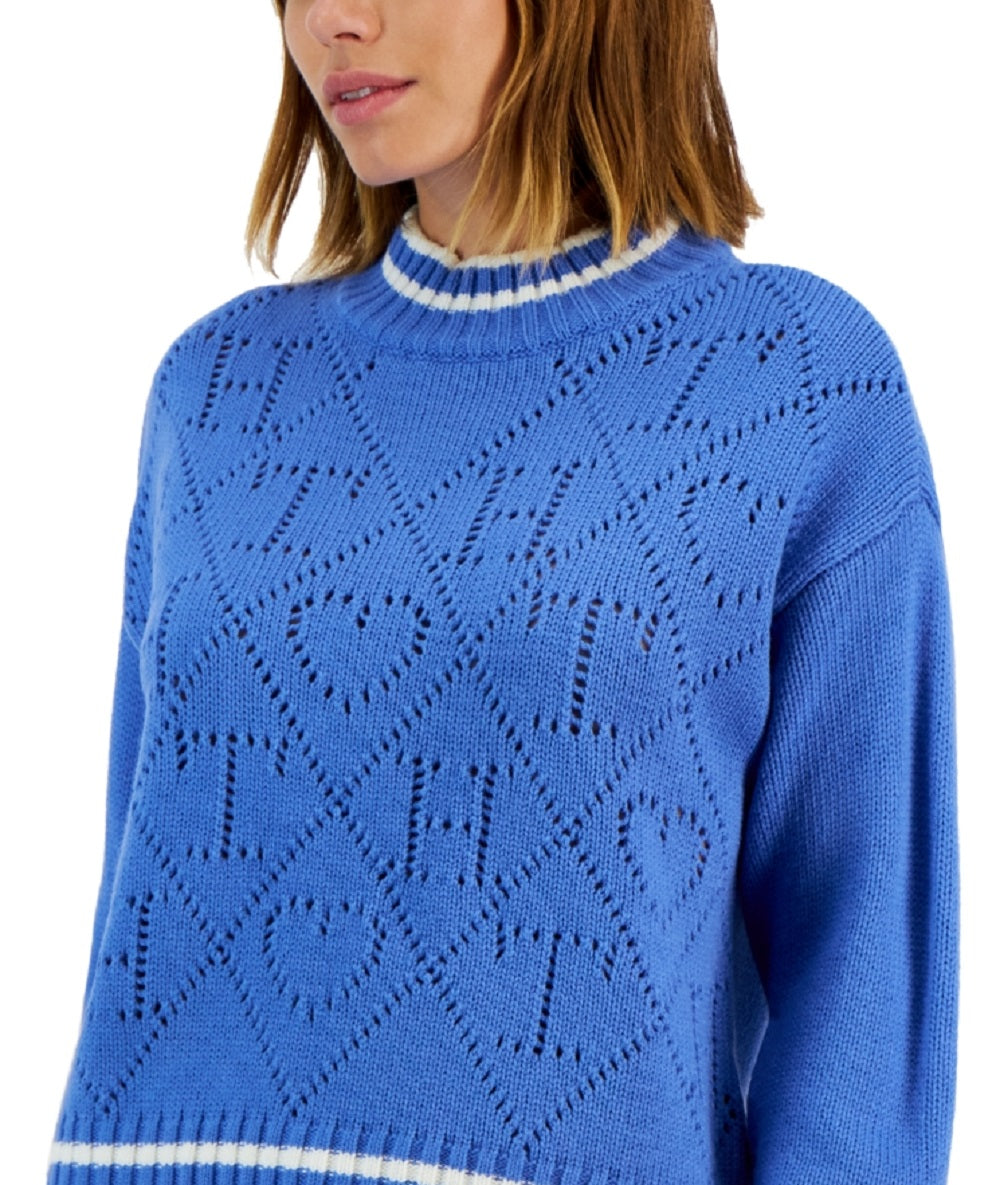 Suéter Tommy Hilfiger Feminino com Logo Argyle e Gola Simulada Azul Tamanho X-G