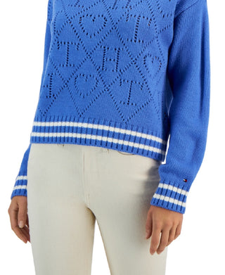 Suéter Tommy Hilfiger Feminino com Logo Argyle e Gola Simulada Azul Tamanho X-G