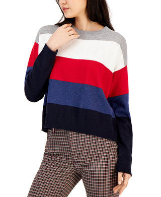 Tommy Hilfiger Suéter Listrado com Bolhas e Logotipo Feminino Vermelho Tamanho XX-G