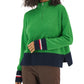 Tommy Hilfiger Suéter Feminino Colorblocked Meio Zíper Verde Tamanho P