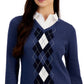 Tommy Hilfiger Suéter Feminino de Algodão com Estampa Argyle e Camadas Azul Tamanho P