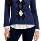 Tommy Hilfiger Suéter Feminino de Algodão com Estampa Argyle e Camadas Azul Tamanho P