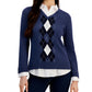 Suéter Tommy Hilfiger Feminino de Algodão com Estampa Argyle e Camadas Azul
