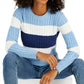 Tommy Hilfiger Suéter de malha de algodão com logo da bandeira feminino, em blocos de cores, azul, tamanho grande