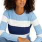 Tommy Hilfiger Suéter de malha de algodão com logo da bandeira feminino, em blocos de cores, azul, tamanho pequeno