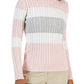 Tommy Hilfiger Suéter de malha de algodão com logo da bandeira feminino, colorblock, rosa, tamanho grande