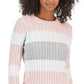 Tommy Hilfiger Suéter de malha de algodão com logo da bandeira feminino, colorblock, rosa, tamanho grande