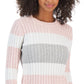 Tommy Hilfiger Suéter de malha de algodão com logo da bandeira feminino, colorblocked, rosa, tamanho pequeno