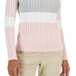 Tommy Hilfiger Suéter de malha de algodão com logo da bandeira feminino, colorblocked, rosa, tamanho pequeno