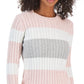 Tommy Hilfiger Suéter de malha de algodão com logo da bandeira feminino, colorblock, rosa, tamanho X-S
