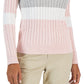 Tommy Hilfiger Suéter de malha de algodão com logo da bandeira feminino, colorblock, rosa, tamanho X-S