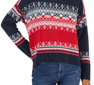 Tommy Hilfiger Suéter Feminino Fair Isle Ombro Caído Azul Tamanho X-G