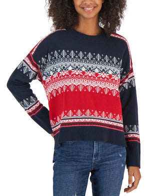 Tommy Hilfiger Suéter Feminino Fair Isle Ombro Caído Azul Tamanho X-G