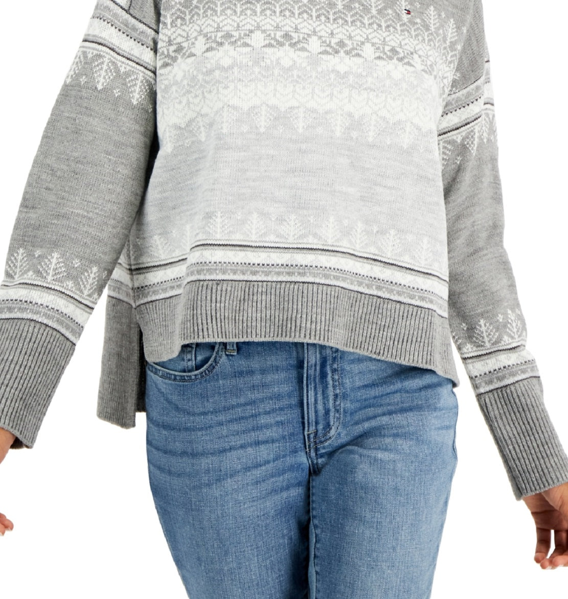 Tommy Hilfiger Fair Isle Suéter Ombro Caído Feminino Cinza Tamanho Médio