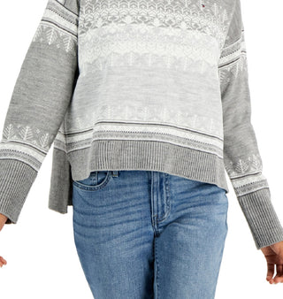 Tommy Hilfiger Fair Isle Suéter Ombro Caído Feminino Cinza Tamanho Médio