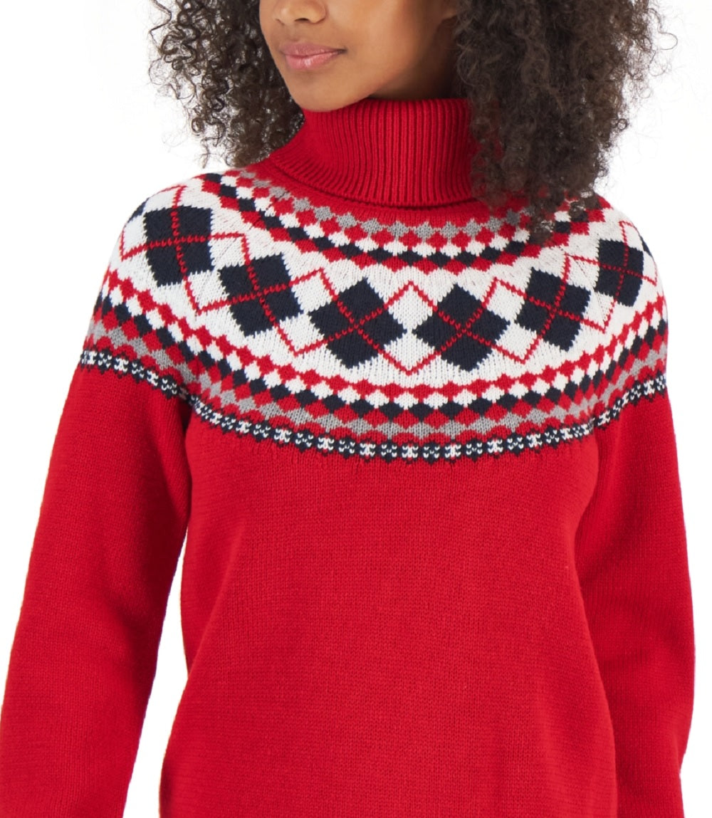 Suéter Tommy Hilfiger Feminino Argyle Gola Alta Vermelho Tamanho Grande