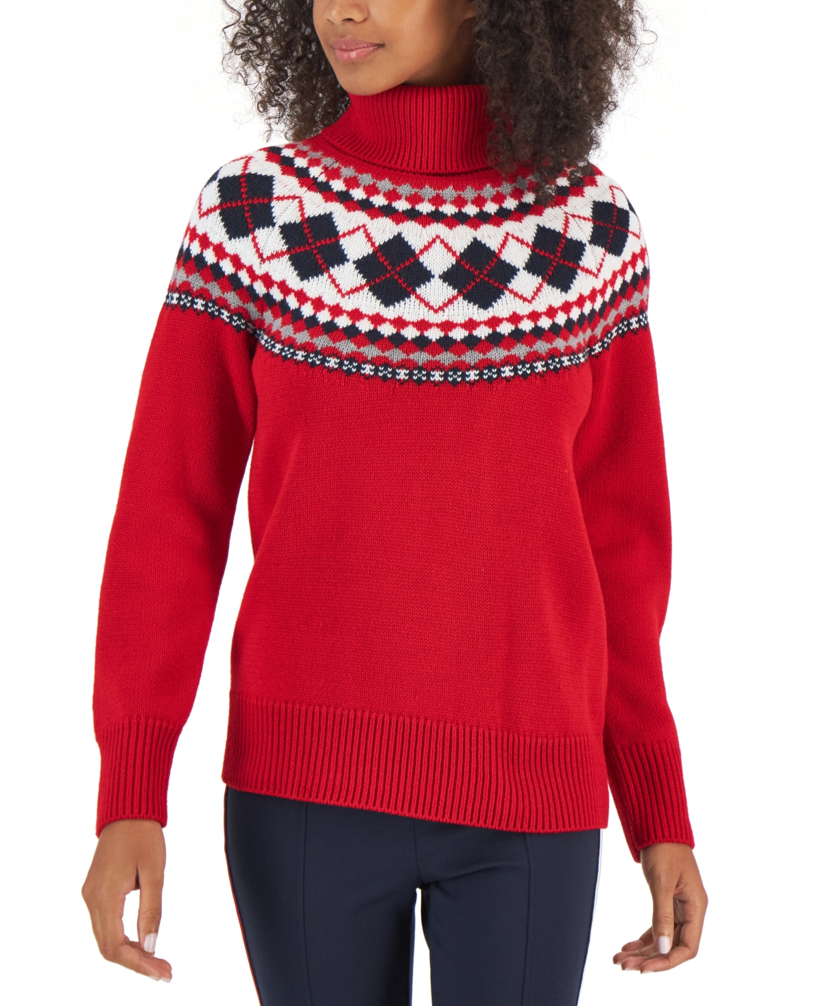 Suéter Tommy Hilfiger Feminino Argyle Gola Alta Vermelho Tamanho Grande