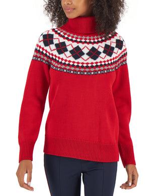 Suéter Tommy Hilfiger Feminino Argyle Gola Alta Vermelho Tamanho Grande