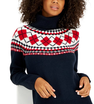 Suéter Tommy Hilfiger Feminino Argyle Gola Alta Azul