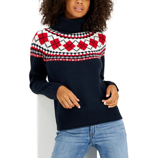 Suéter Tommy Hilfiger Feminino Argyle Gola Alta Azul