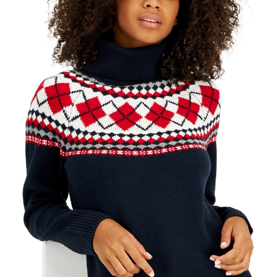 Suéter Tommy Hilfiger Feminino Argyle Gola Alta Azul