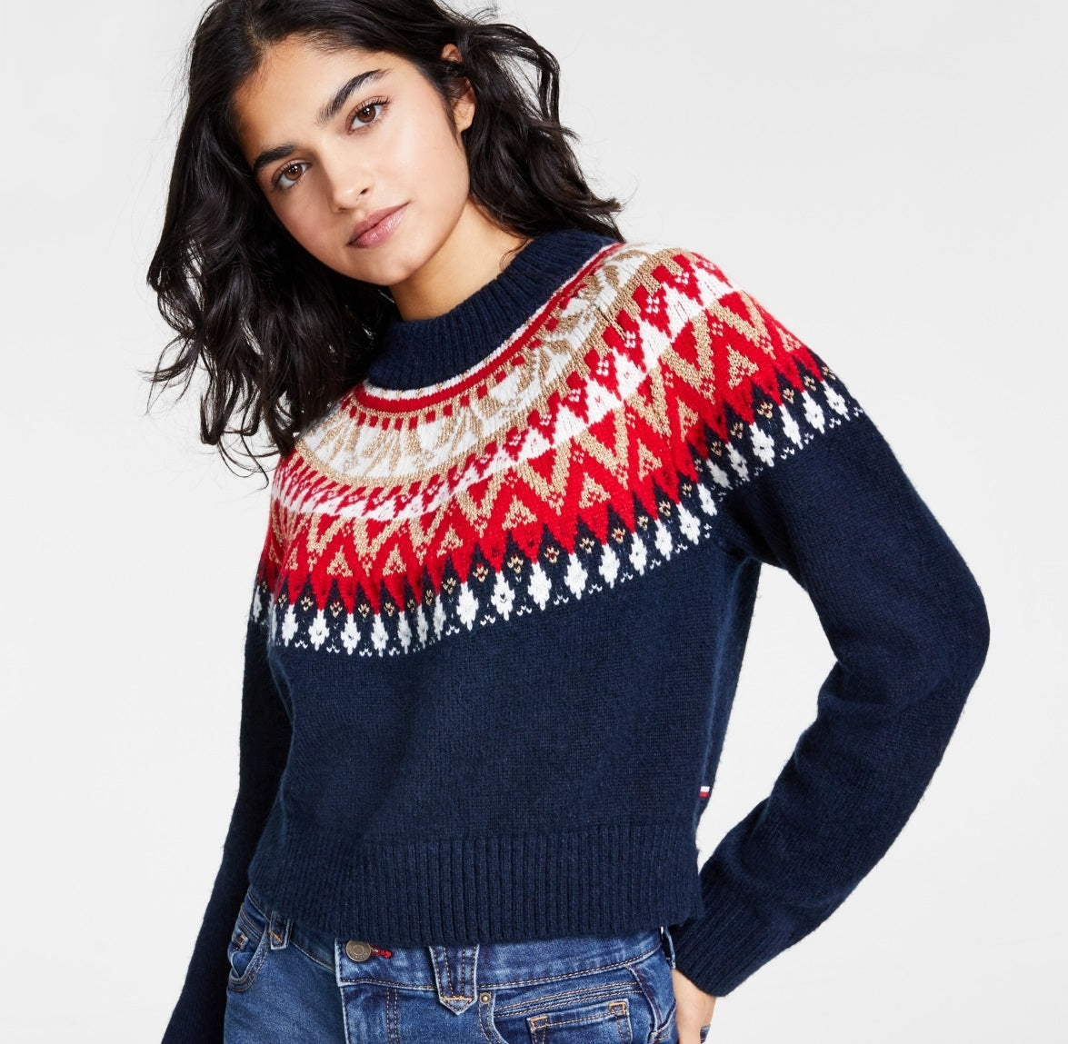 Tommy Hilfiger Suéter Raglan Meio Floco de Neve Feminino Azul Tamanho Médio