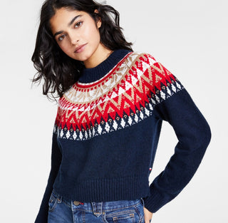 Tommy Hilfiger Suéter Raglan Meio Floco de Neve Feminino Azul Tamanho Médio