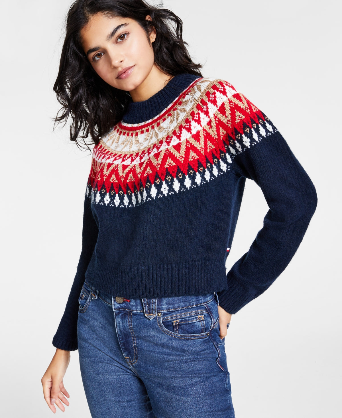 Tommy Hilfiger Suéter Raglan Meio Floco de Neve Feminino Azul Tamanho XS