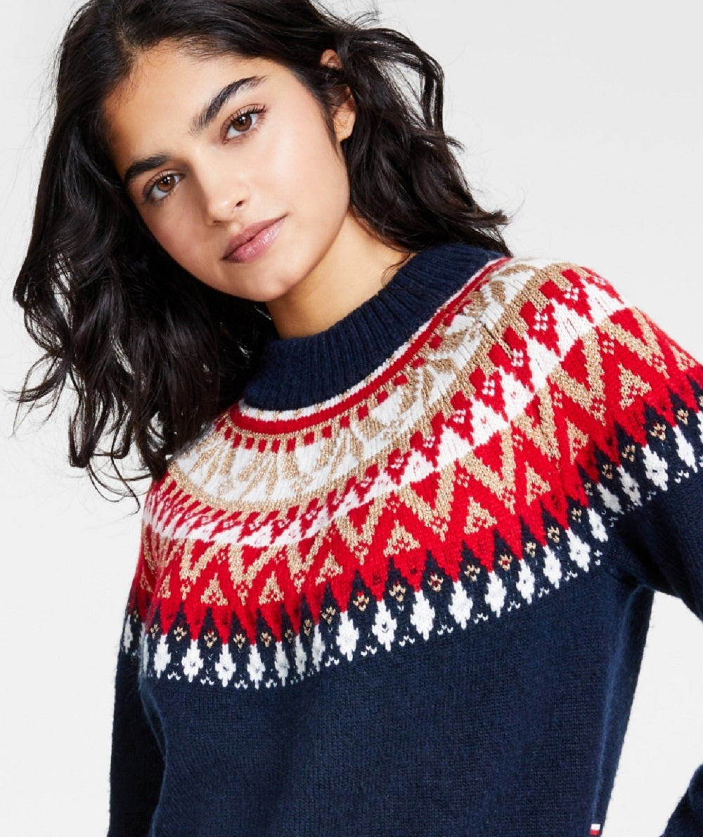Tommy Hilfiger Suéter Raglan Meio Floco de Neve Feminino Azul Tamanho XS