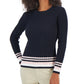 Tommy Hilfiger Suéter Feminino de Algodão com Mangas Pontudas em Tricô Azul Tamanho X-G