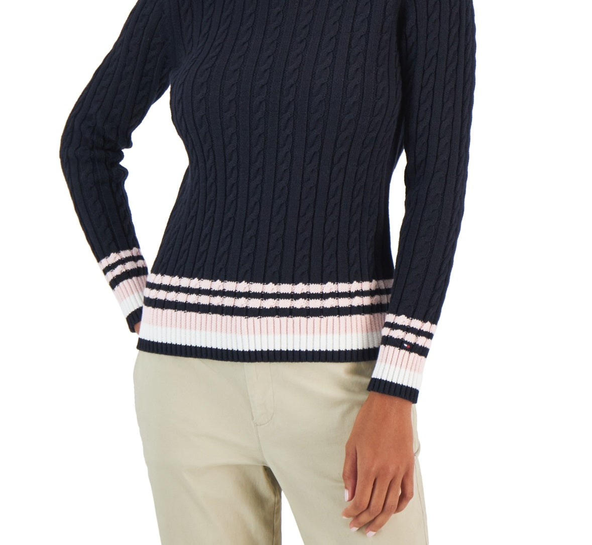 Tommy Hilfiger Suéter Feminino de Algodão com Mangas Pontudas em Tricô Azul Tamanho X-G