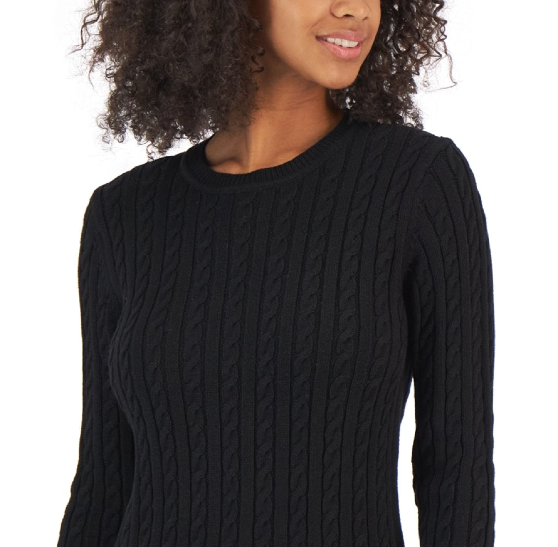 Tommy Hilfiger Suéter Feminino de Algodão com Mangas Pontudas em Tricô, Preto, Tamanho Médio
