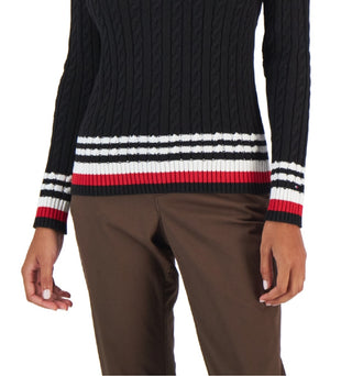Tommy Hilfiger Suéter Feminino de Algodão com Mangas Pontudas em Tricô, Preto, Tamanho Médio
