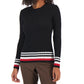Tommy Hilfiger Suéter Feminino de Algodão com Mangas Pontudas em Tricô, Preto, Tamanho Médio