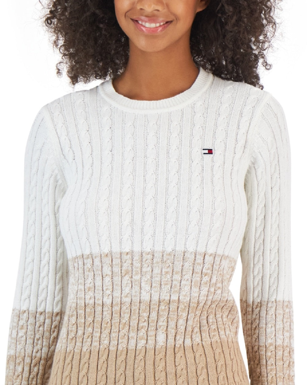 Tommy Hilfiger Suéter Feminino de Algodão Ombré em Tricô Branco Tamanho X-G