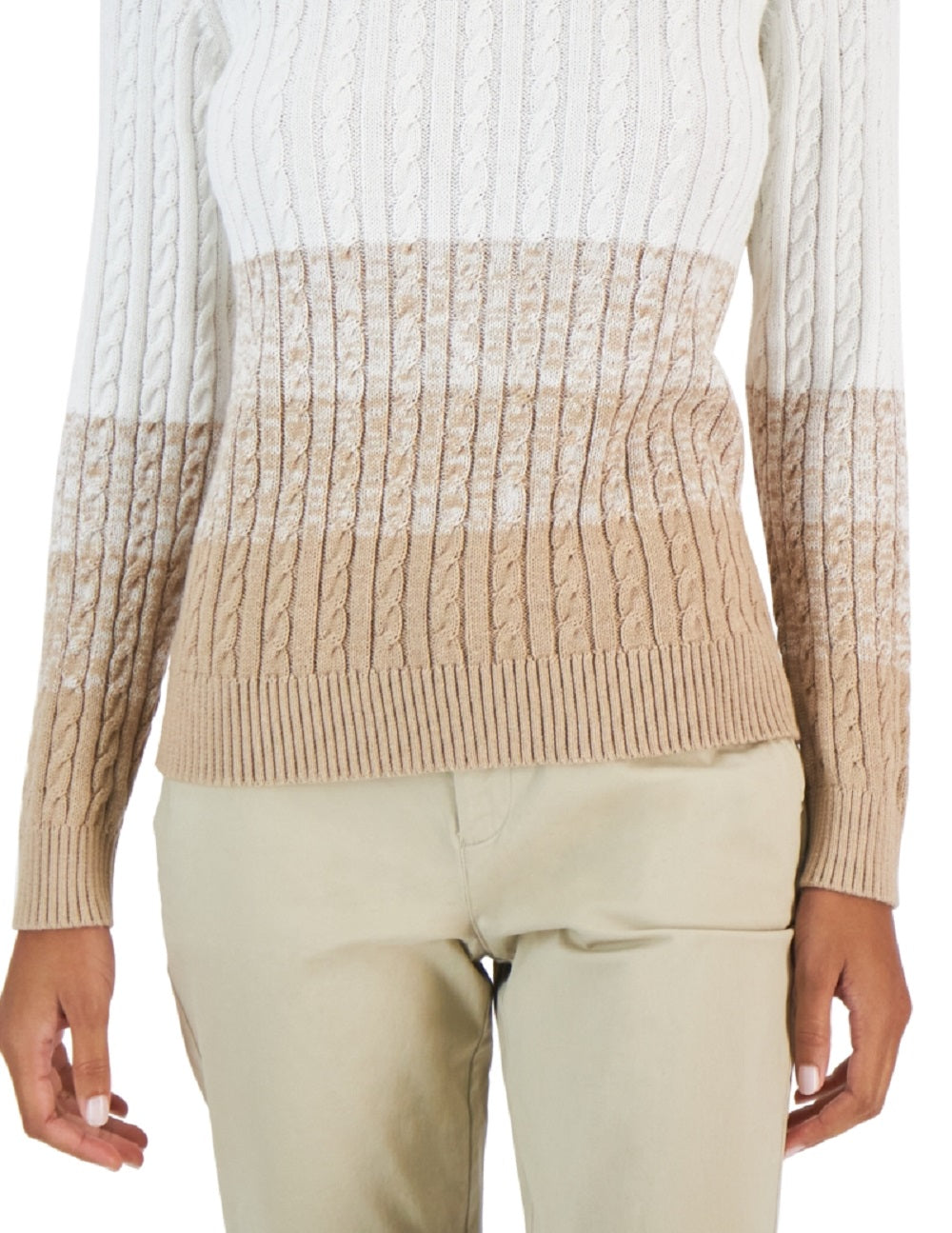 Tommy Hilfiger Suéter Feminino de Algodão Ombré em Tricô Branco Tamanho X-G