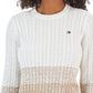 Tommy Hilfiger Suéter Feminino de Algodão Ombré Cable Knit Branco Tamanho P