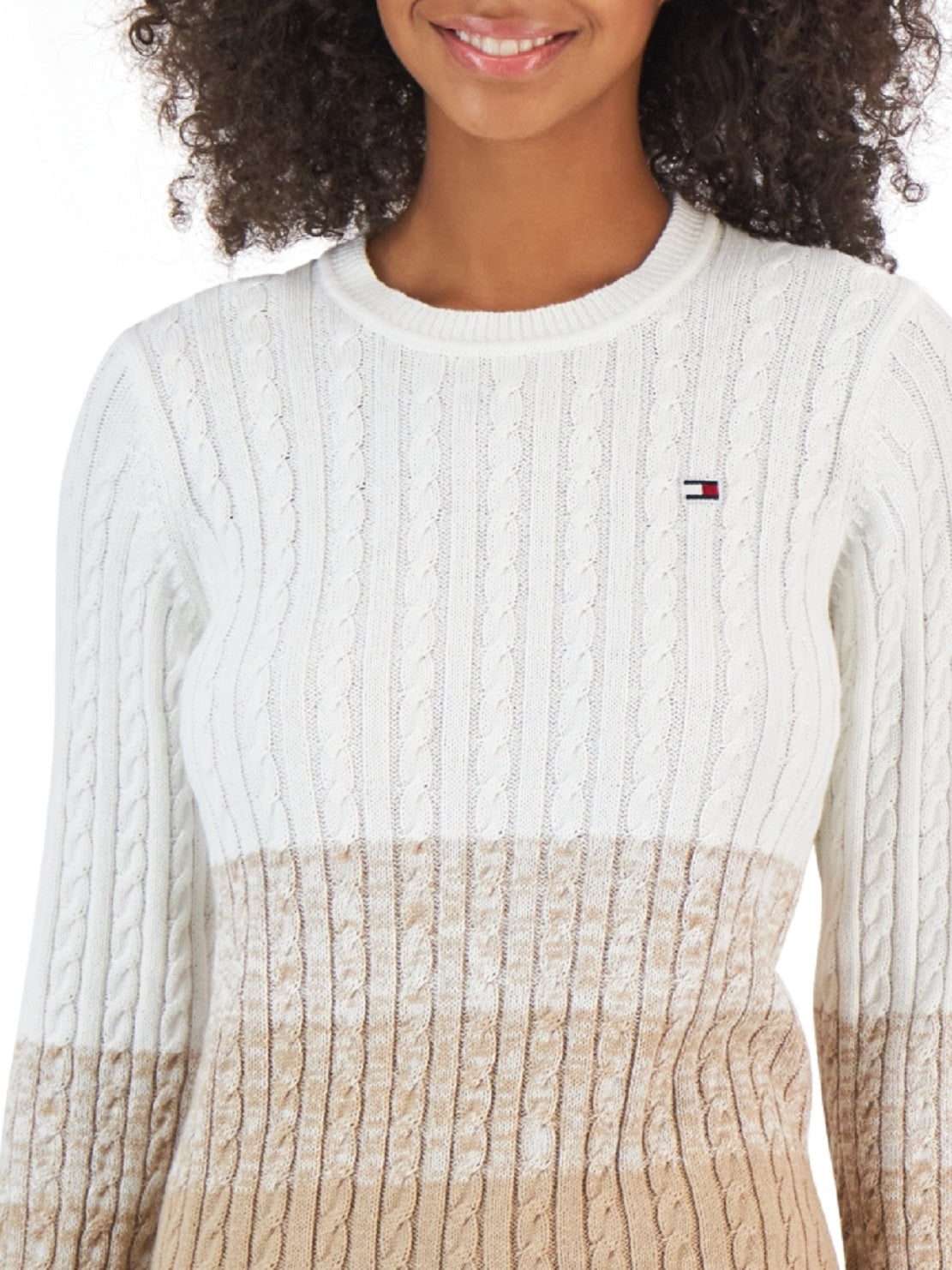 Tommy Hilfiger Suéter Feminino de Algodão Ombré Cable Knit Branco Tamanho P