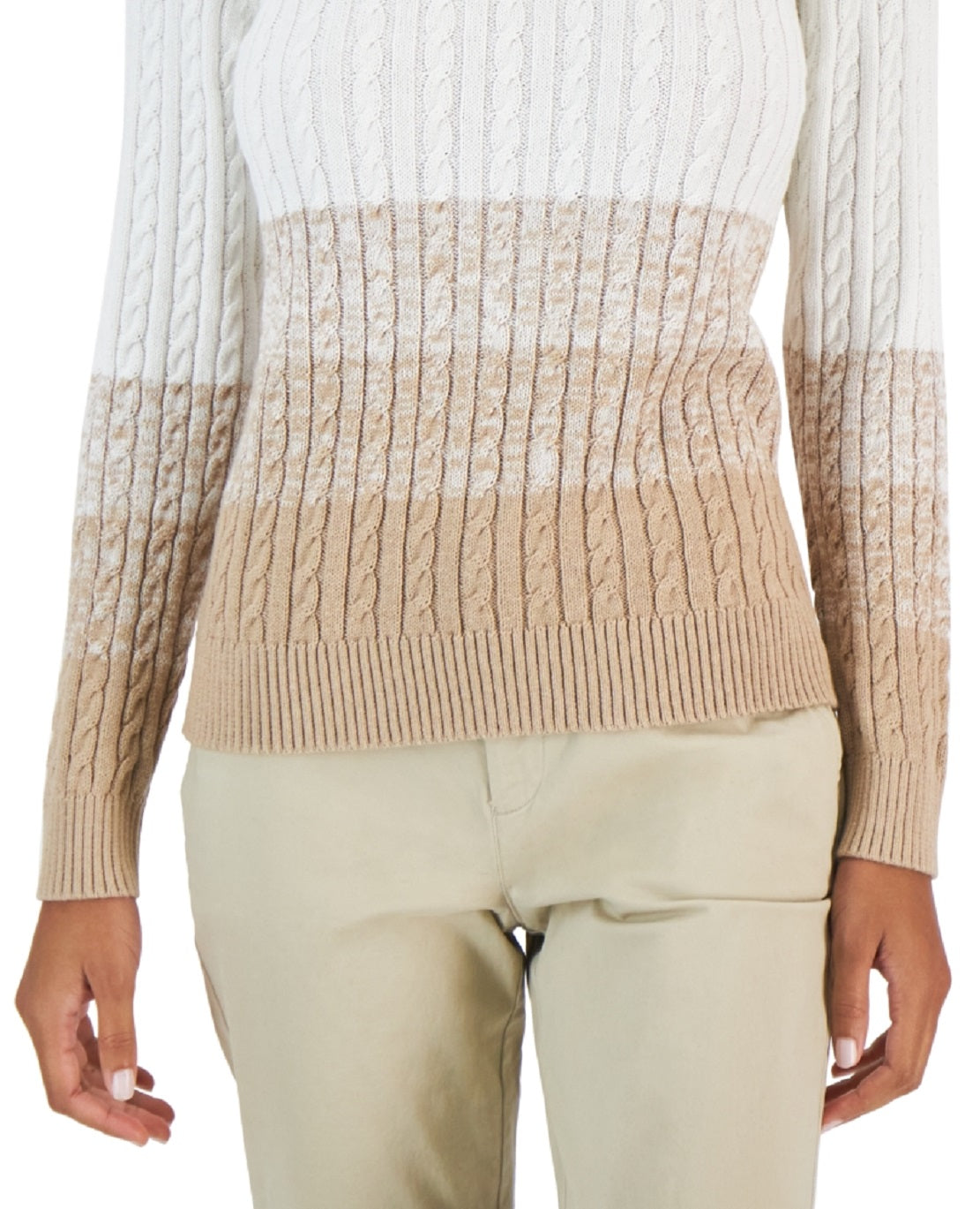 Tommy Hilfiger Suéter Feminino de Algodão Ombré Cable Knit Branco Tamanho P