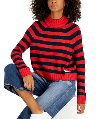 Suéter feminino Tommy Jeans com gola alta, vermelho, tamanho X-S