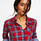 Camisa Tommy Hilfiger Feminina com Aba Lateral e Botões Vermelha Tamanho Grande
