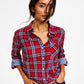 Camisa Tommy Hilfiger Feminina com Aba Lateral e Botões Vermelha Tamanho Grande