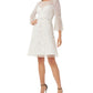 Vestido feminino Adrianna Papell com detalhe de ilusão, manga flare, corte A, branco, tamanho 2