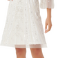 Vestido feminino Adrianna Papell com detalhe de ilusão, manga flare, corte A, branco, tamanho 2