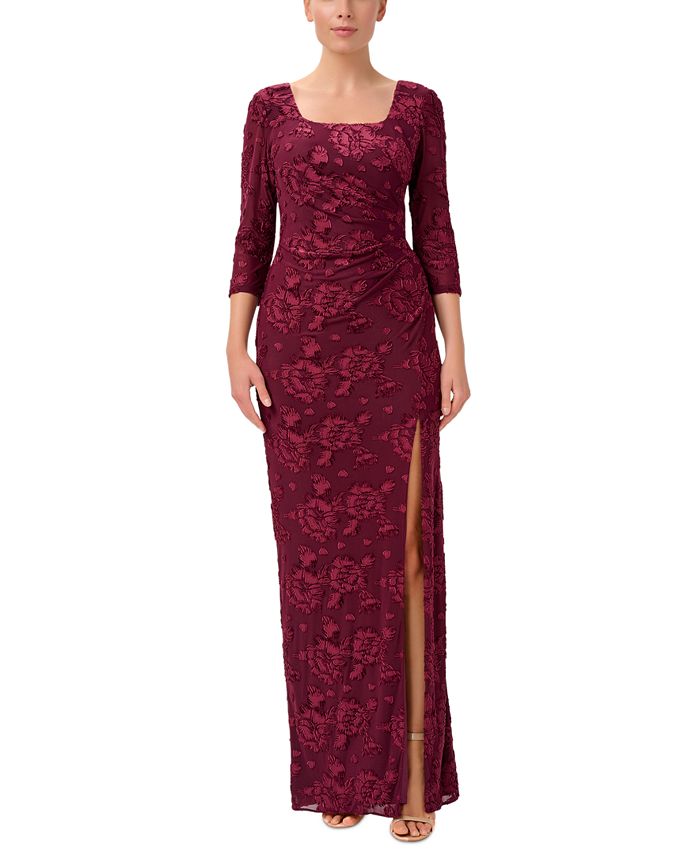 Vestido feminino Adrianna Papell Burnout de veludo franzido, vermelho, tamanho 8