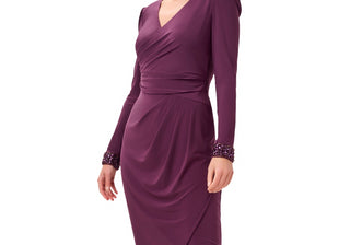 Vestido midi envelope preto de jersey feminino Adrianna Papell, manga comprida, tamanho M
