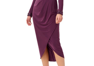 Vestido midi envelope preto de jersey feminino Adrianna Papell, manga comprida, tamanho M