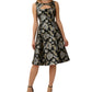Vestido feminino Adrianna Papell com decote em jacquard metálico e fenda, preto, tamanho 16