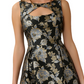 Vestido feminino Adrianna Papell com decote em jacquard metálico e fenda, preto, tamanho 16